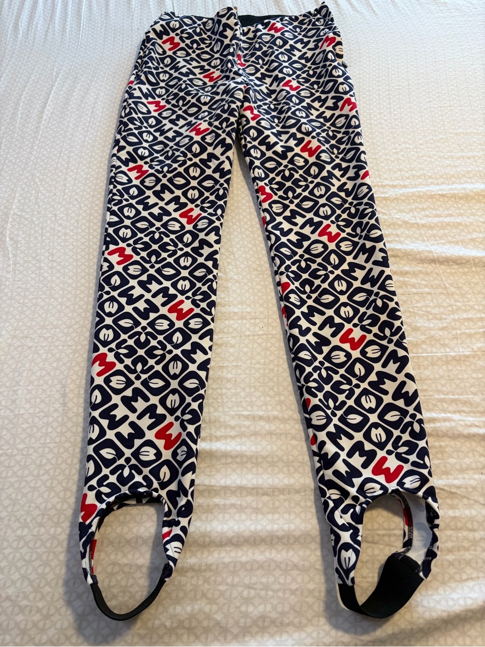 Moncler After Ski Women's Patterned Stirrup Pants in Navy, White & Red